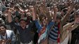 Des manifestants y�m�nites r�clament que le pr�sident sortant Ali Abdallah Saleh soit poursuivi en justice (22 f�vrier 2012).