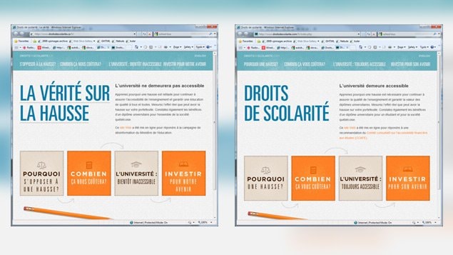 À gauche, le site fait par des étudiants reproduisant le même modèle que celui lancé par le gouvernement en novembre 2011.