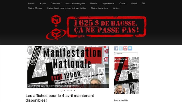 Le site web 1625 $ de hausse, ça ne passe pas de la FEUQ et la FECQ.