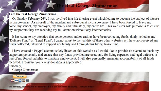 Le site Internet de George Zimmerman