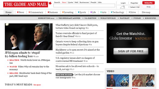 Site Internet du Globe and Mail