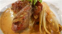 Pintade au cidre de pomme, cerfeuil et huile de noisette