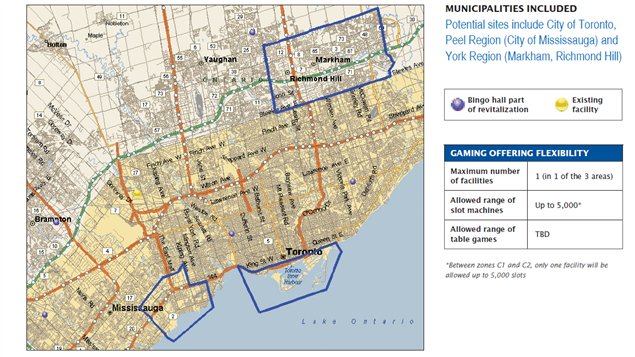 Sites potentiels pour un casino dans la région de Toronto