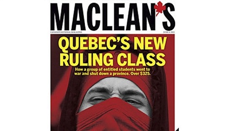 La couverture du magazine <i>Maclean's</i> portant sur le conflit �tudiant qu�b�cois.