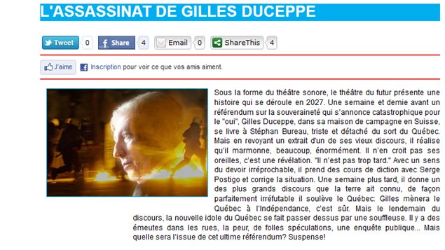Fiche de la pièce L'assassinat de Gilles Duceppe au Zoofest
