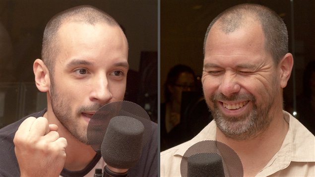 �Radio-Canada/Olivier Lalande | <b>L'humoriste Guillaume Wagner et le sc�nariste Daniel Thibault</b>