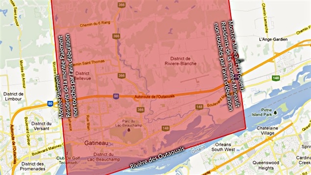 Secteur qui était touché par l'avis de faire bouillir l'eau à Gatineau
