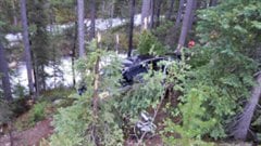 La voiture a percuté des arbres.