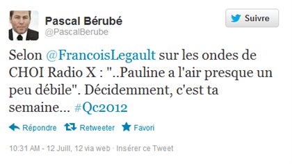 Message de Pascal Bérubé, député du Parti québécois dans la circonscription de Matane, sur Twitter.