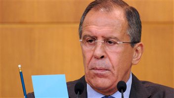 Le ministre russe des Affaires étrangères, Sergueï Lavrov, en conférence de presse, lundi à Moscou.