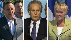 Fran�ois Legault (CAQ), Jean Charest (PLQ) et Pauline Marois (PQ).