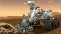 Repr�sentation artistique de Curiosity � la surface de Mars.