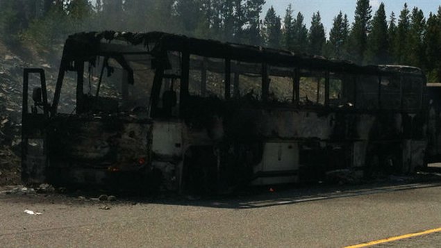 La carcasse de l'autobus Greyhound