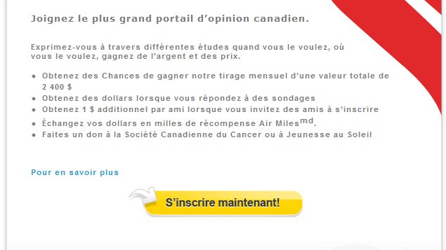 La page d'inscription au panel Internet d'une grande firme de sondages