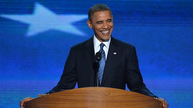 Le président sortant, Barack Obama, prononce son discours d'investiture du Parti démocrate à Charlotte, en Caroline du Nord.