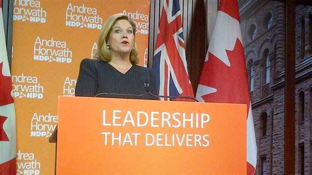 La chef du Nouveau Parti démocratique, Andrea Horwath, au lendemain d'une victoire à l'élection partielle de Kitchener-Waterloo