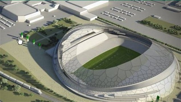 Plan préliminaire du futur stade de Regina, imaginé par l'architecte Dipesh Patel, dévoilé le 19 septembre 2012.