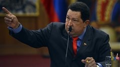Le pr�sident Chavez lors de la rencontre avec la presse internationale.