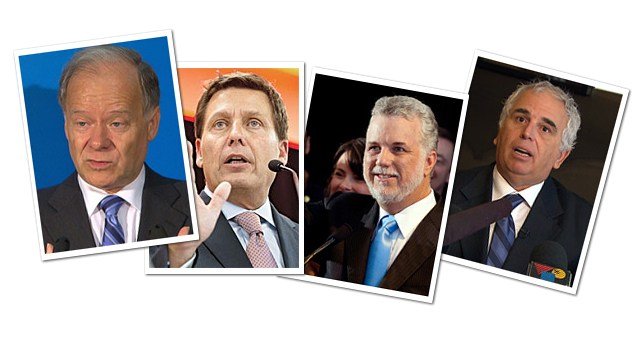 Raymond Bachand, Pierre Moreau, Philippe Couillard et Jean David