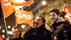 Des travailleurs manifestent contre les mesures d'aust�rit� en Espagne � l'occasion d'une journ�e europ�enne d'action et de solidarit�. 