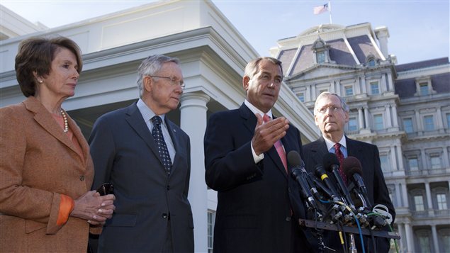 Nancy Pelosi (démocrate), Harry Reid (démocrate), John Boehner (républicain), Mitch McConnell (républicain), le 16 novembre.