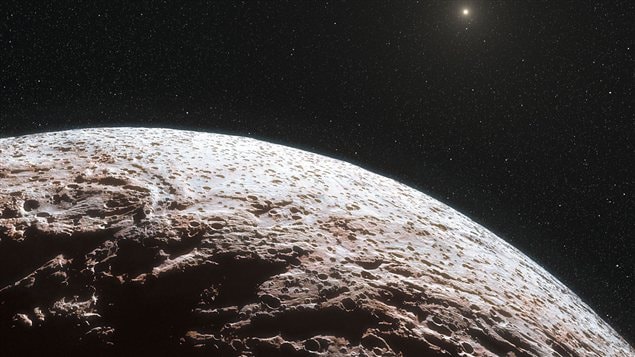 Vue d'artiste de la surface de la planète naine Makémaké