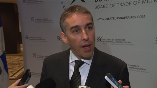 Le ministre des Finances Nicolas Marceau après un discours à la Chambre de commerce du Montréal métropolitain.