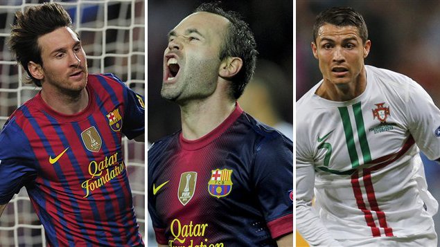 Lionel Messi, Andres Iniesta et Cristiano Ronaldo