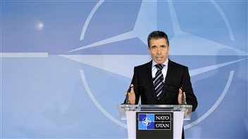 Le secrétaire général de l'OTAN, Anders Fogh Rasmussen, lors d'une réunion des ministres des Affaires étrangères des pays de l'OTAN à Bruxelles, mardi.