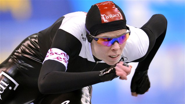 Christine Nesbitt pendant le 1000 m de la Coupe du monde de Nagano, au Japon