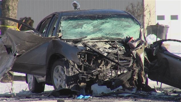 Une des deux voitures impliquées dans l'accident mortel.