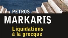 Une partie de la pochette de <i>Liquidations � la grecque, de Petros Markaris