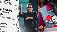 Bulletin de vote, les lunettes du chanteur Psy et le carré rouge. Bulletin de vote, les lunettes du chanteur Psy et le carré rouge.