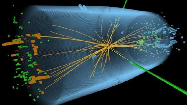 Représentation d'une expérience pour rechercher le boson de Higgs, diffusé par le CERN à Genève, le 4 juillet 2012.