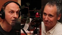 David Gentile, Vincent Marissal et le sapin de No�l que Philippe Desrosiers a amen� en studio. Radio-Canada/C�cile Gladel