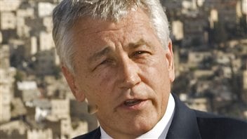 Chuck Hagel, en 2008, lors d'une visite en Jordanie.