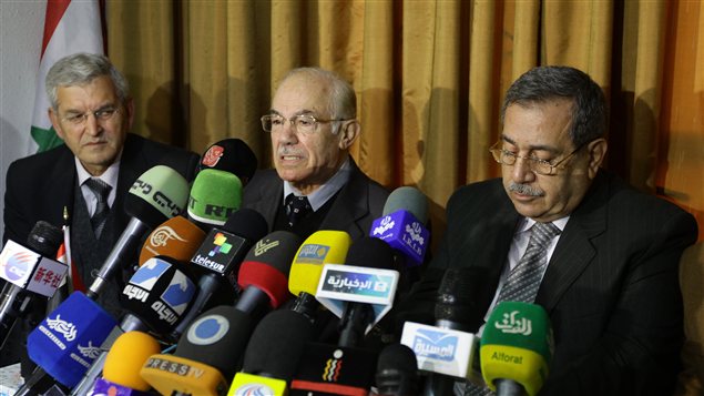 Les dirigeants du CCCND Hassan Abdel Azim (centre), Raja Nasir (à droite) et Akram al-Akrami (à gache)
