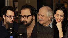 Jonathan Livernois, Mani Soleymanlou, Georges Leroux et Nathalie Collard | © Radio-Canada / Philippe Couture Jonathan Livernois, Mani Soleymanlou, Georges Leroux et Nathalie Collard | © Radio-Canada / Philippe Couture