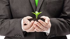 Un homme avec une plante dans les mains