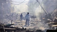 Sc�ne de d�solation dans un quartier de Port-au-Prince, apr�s le s�isme du 12 janvier 2010