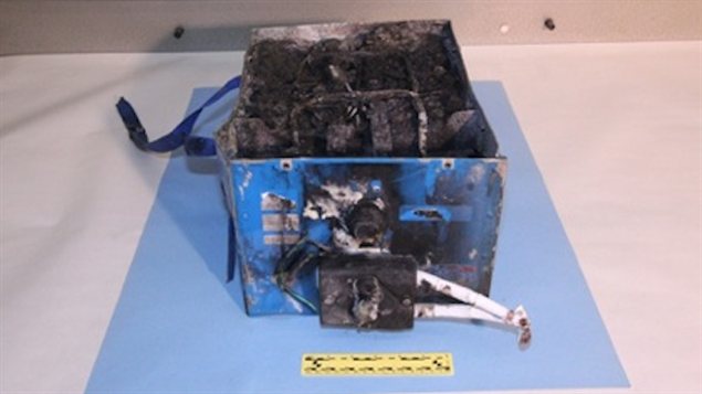 Le bloc-batterie dans lequel s'est déclaré un incendie à l'aéroport international de Boston.