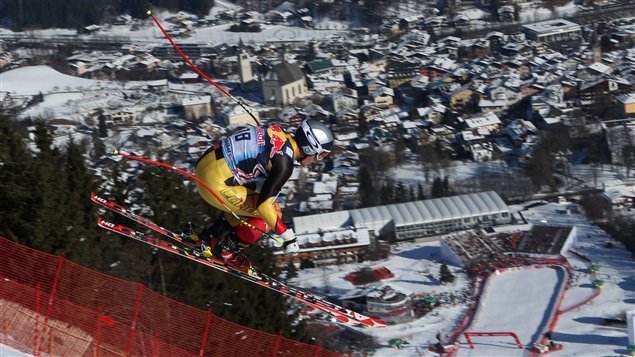 Erik Guay à l'entraînement à Kitzbühel