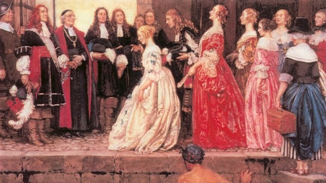 L'arriv�e des Filles du Roy � Qu�bec, une toile de Eleanor Fortescue Brickdale, Biblioth�que et archives nationales du Canada