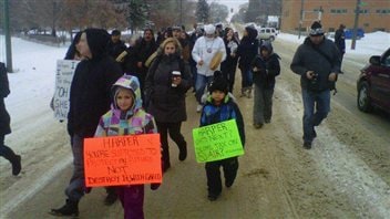 Des manifestants du mouvement Idle No More à Saskatoon