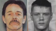 Photos signalétiques de Justin Blue West, à gauche, alors âgé de 54 ans et de Dustin Moir, alors âgé de 22 ans, à leur arrestation en 2007 par la Gendarmerie royale du Canada en Colombie-Britannique.