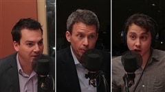 Le journaliste Alec Castonguay, le strat�ge en communications Louis Aucoin et le journaliste Paul Journet.