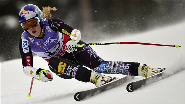 L'Américaine Lindsey Vonn avant sa chute pendant le super-G de Schladming, en Autriche