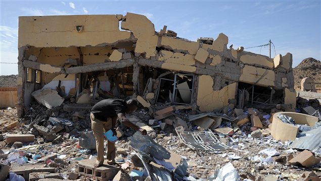 Un bâtiment détruit par un raid aérien français à Douentza, entre Mopti et Gao.