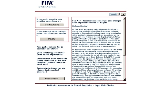 Le site Internet de la FIFA