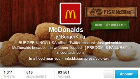 Le compte twitter de Burger King a été piraté et transformé en un compte McDonald's